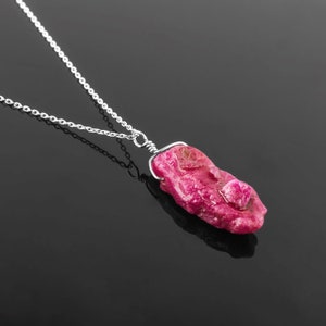 AA Raw Ruby Rough Crystals Dainty Pendant Necklace for Women, Birthstone Healing Chakra, Birthday Gift for Her, Sterling Silver Chain 20&quot;
