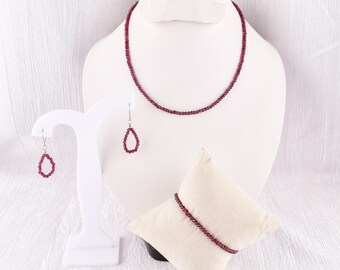 Rhodolit Granat 925 Silver Smyckeset: Handgjort Halsband, Armband & Örhängen