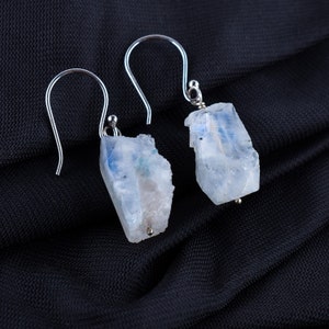 Raw Moonstone Rough Gemstone Dainty Dangle Earrings for Women, Healing Crystals, Sterling Silver Birthstone Jewelry Birthday Gifts for Her