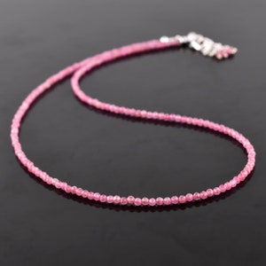Natural Pink Tourmaline Gemstone Micro Beads Dainty Necklace Jewelry for Women Healing Crystals Gift for Her Silver Plated Chain 18 inch