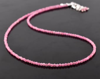 Tourmaline rose naturelle, pierre précieuse, micro perles, collier délicat, bijoux pour femme, cristaux de guérison, cadeau pour elle, chaîne en plaqué argent, 18 pouces