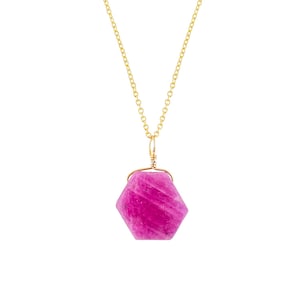 AA Raw Ruby Rough Crystal Dainty Pendant Necklace for Women, Birthstone Healing Crystal, Birthday Gift, 14k Gold Plated Silver Chain 18&quot;