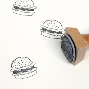 Tampon hamburger en bois et caoutchouc, fabrication artisanale française, pour le scrapbooking, personnaliser des invitations, enveloppes