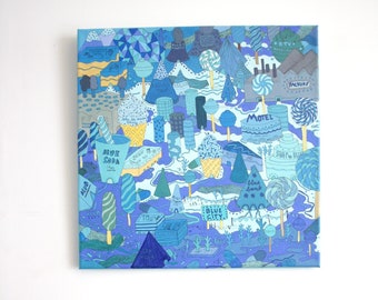 Painting on canvas "Blue City", contemporary art, original hand-painted artwork, acrylic paint