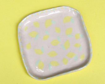 Coupelle vide poche citrons en céramique, poterie fabriquée et peinte à la main, pièce unique