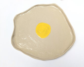 Small ceramic fried egg plate, hand-made stoneware plate