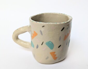 Stoneware cup / mug with hand-painted patterns, contemporary ceramics, handmade pottery, unique piece