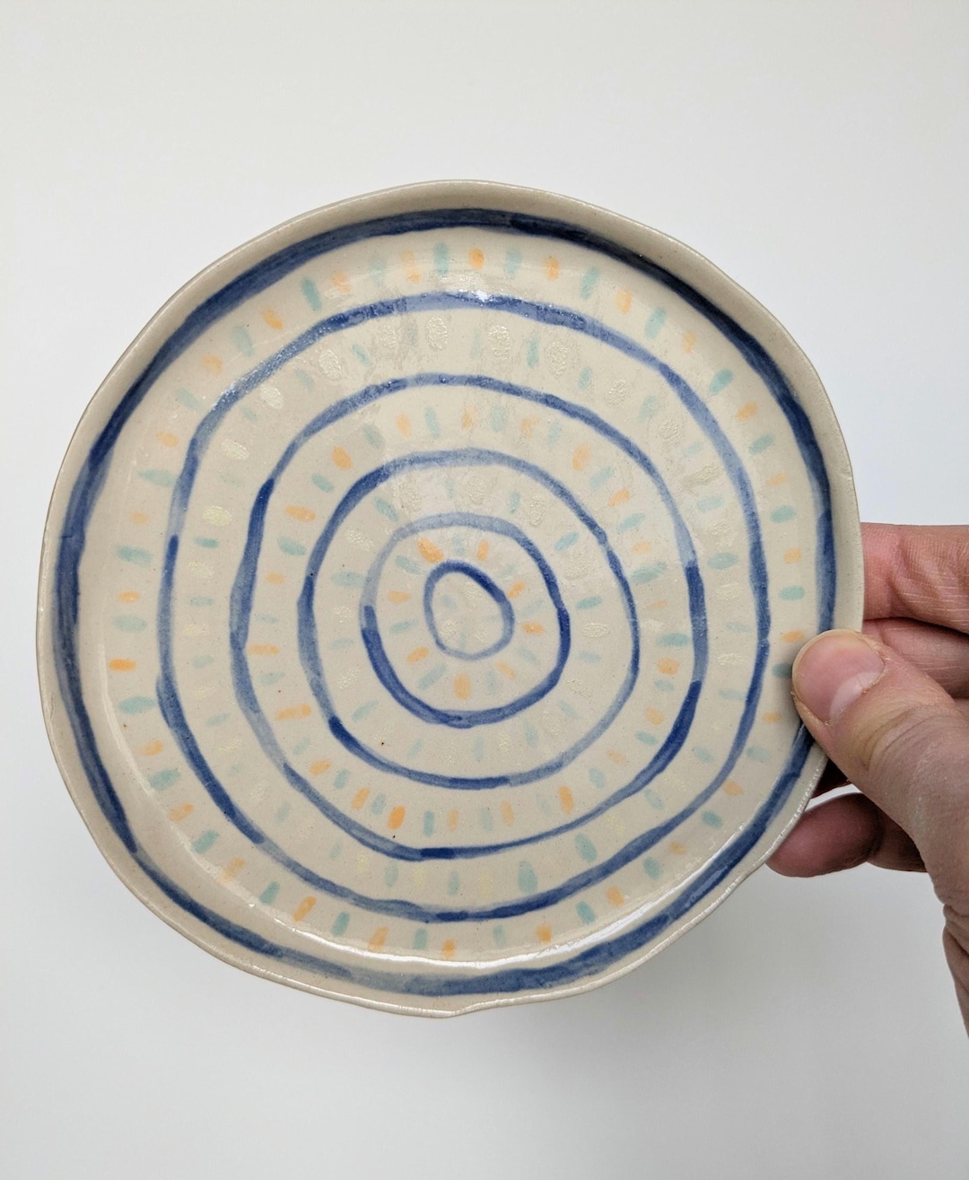 Mini Blue Circles Ceramic Plate, Hand-made and Hand-painted, Unique ...