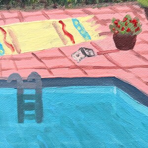 Swimming pool, acrylic painting on canvas with frame, 20 x 20 cm, original work of art image 5