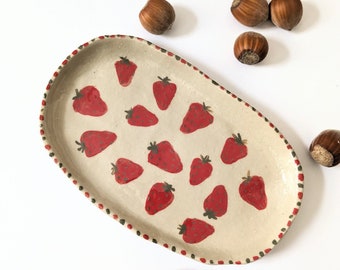 Ceramic strawberry cup, empty pocket, hand-made pottery, unique piece