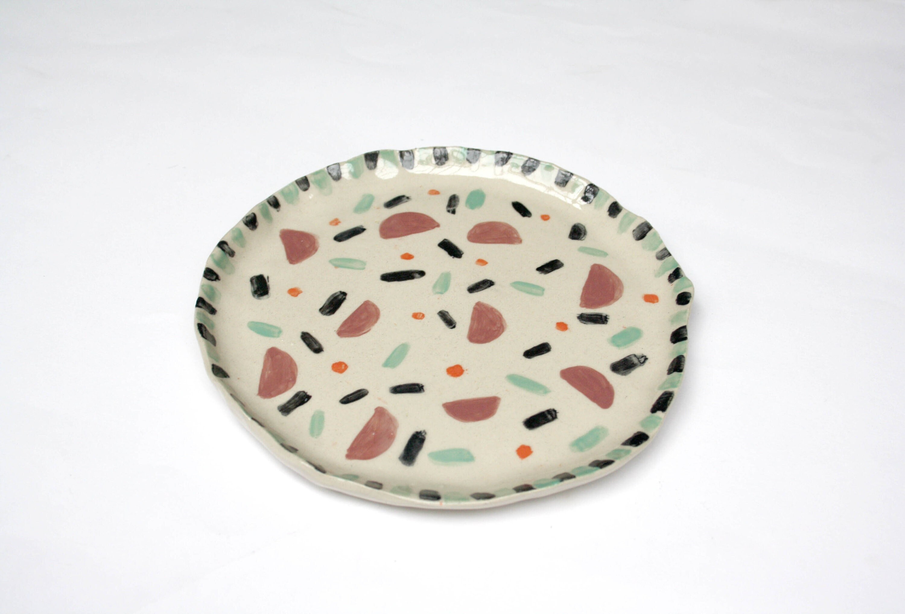 Petite Assiette en Grès, Motif Colorés Style Memphis Design, Céramique Contemporaine, Fabriqué et Pe