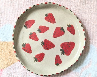 Mini ceramic strawberry plate, hand-made pottery, unique piece