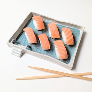 Rectangular ceramic pool dish, handmade stoneware presentation tray, unique piece