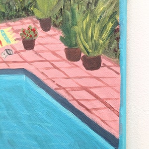 Swimming pool, acrylic painting on canvas with frame, 20 x 20 cm, original work of art image 4