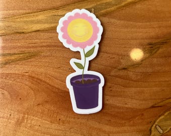 Happy Flower Sticker, Weatherproof Vinyl Decal