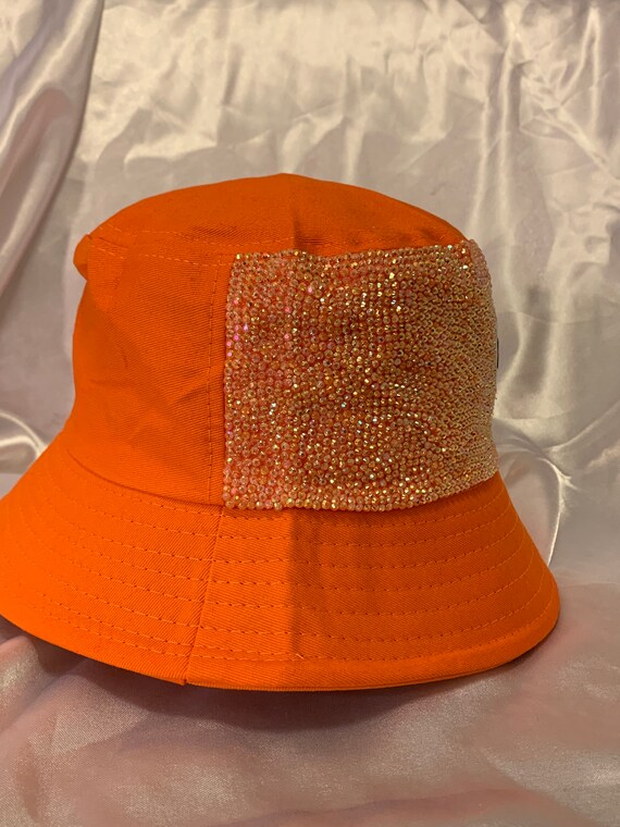 Orange Bedazzled AB Crystal Bucket Hat 