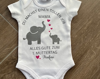 Baby bodysuit | Mom and baby | Baby gift idea | Personalize romper bodysuit print, elephant, heart, baby bodysuit with name