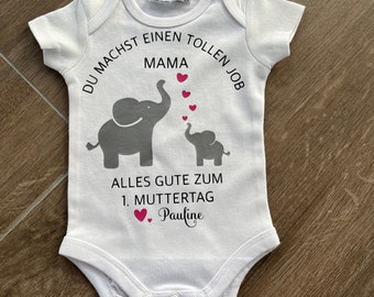 Baby Body | Mama und Baby | Muttertag | Baby Geschenkidee  | Strampler Body bedrucken personalisieren, Elefant, Herz, Babybody mit Name
