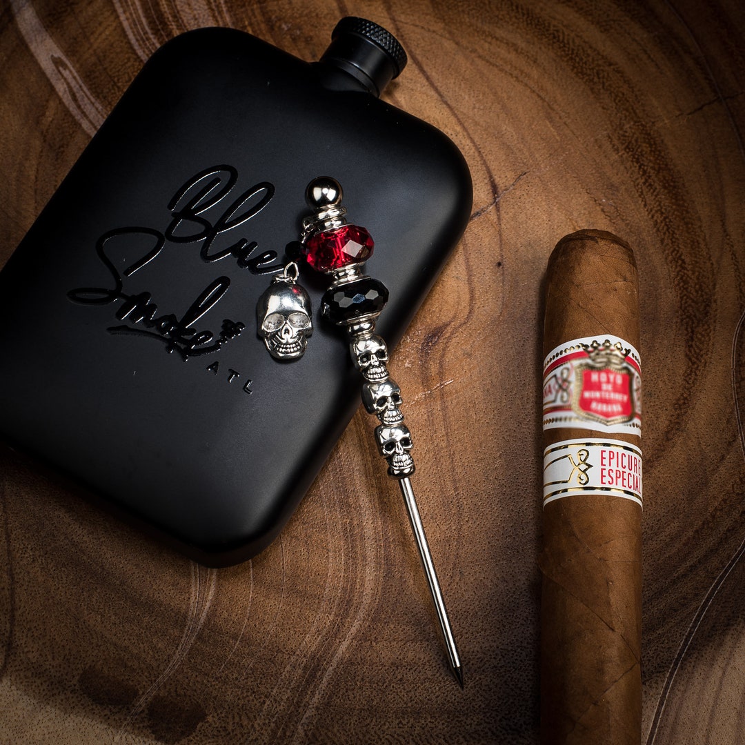 Fiery Red Bead Cigar Poker With Skulls, Beaded Cigar Pick, Cigar Nubber