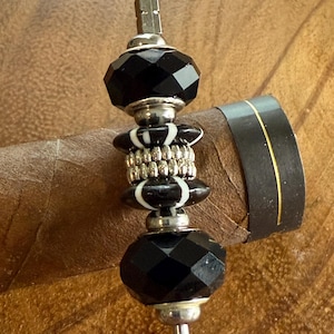 Handcrafted Cigar Poker w/ African Bone Beads, Black Glass Beads & silver tone accents. This Cigar Nubber, cigar punch BlueSmokeATL Original
