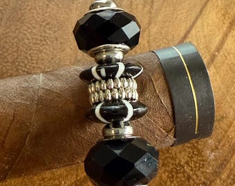 Handcrafted Cigar Poker w/ African Bone Beads, Black Glass Beads & silver tone accents. This Cigar Nubber, cigar punch BlueSmokeATL Original