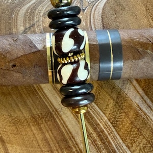 Handcrafted Cigar Poker™ with African Bone Beads & Gold Accents | BlueSmokeATL®