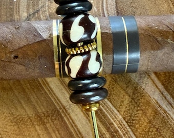 Handcrafted Cigar Poker™ with African Bone Beads & Gold Accents | BlueSmokeATL®