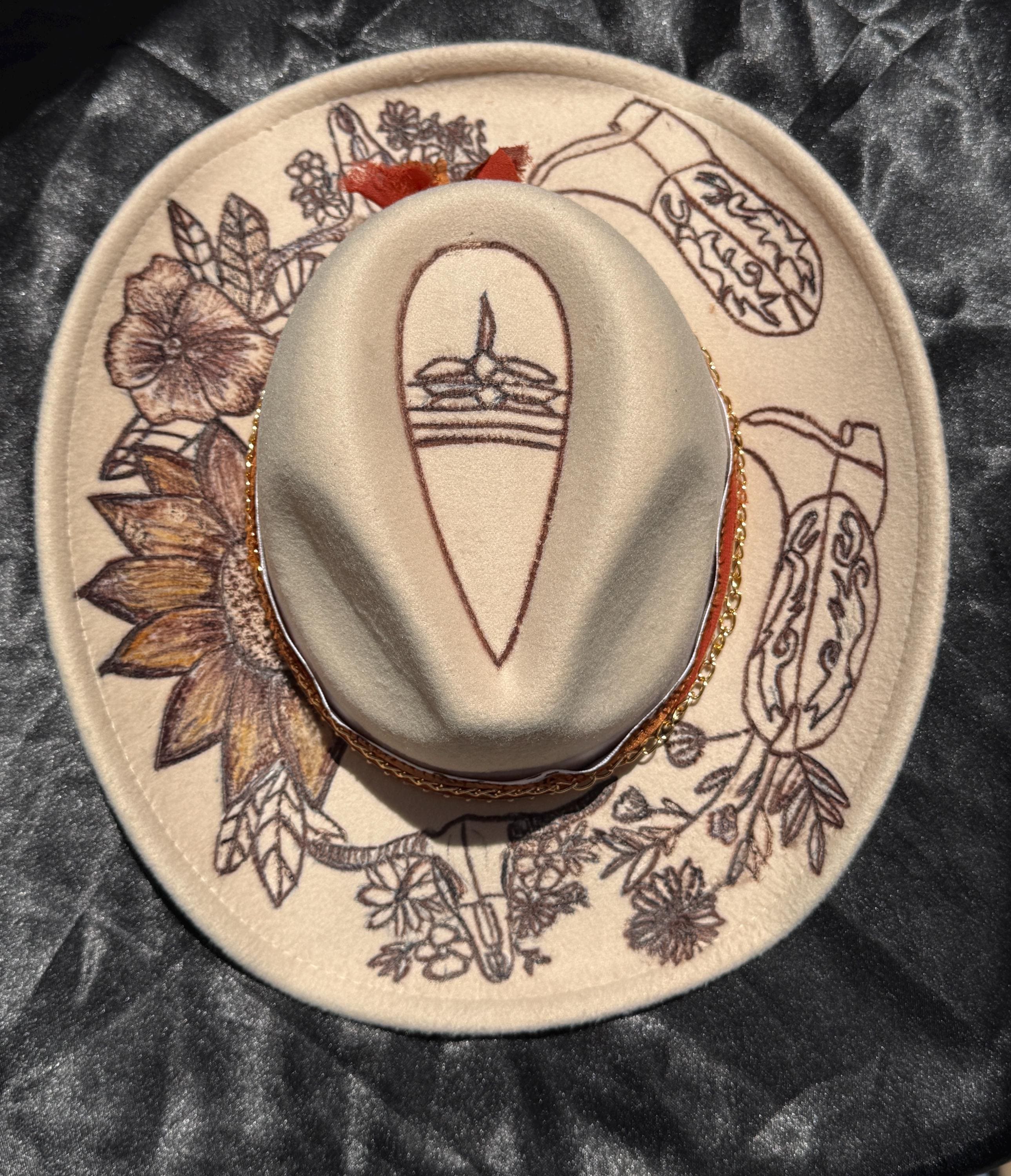 cowboy burned hat, Cowboy boot burned hat, Western Burned Hat,Western Hat,Burned hat,Western,Country,Cowboy hat, western cowboy hat