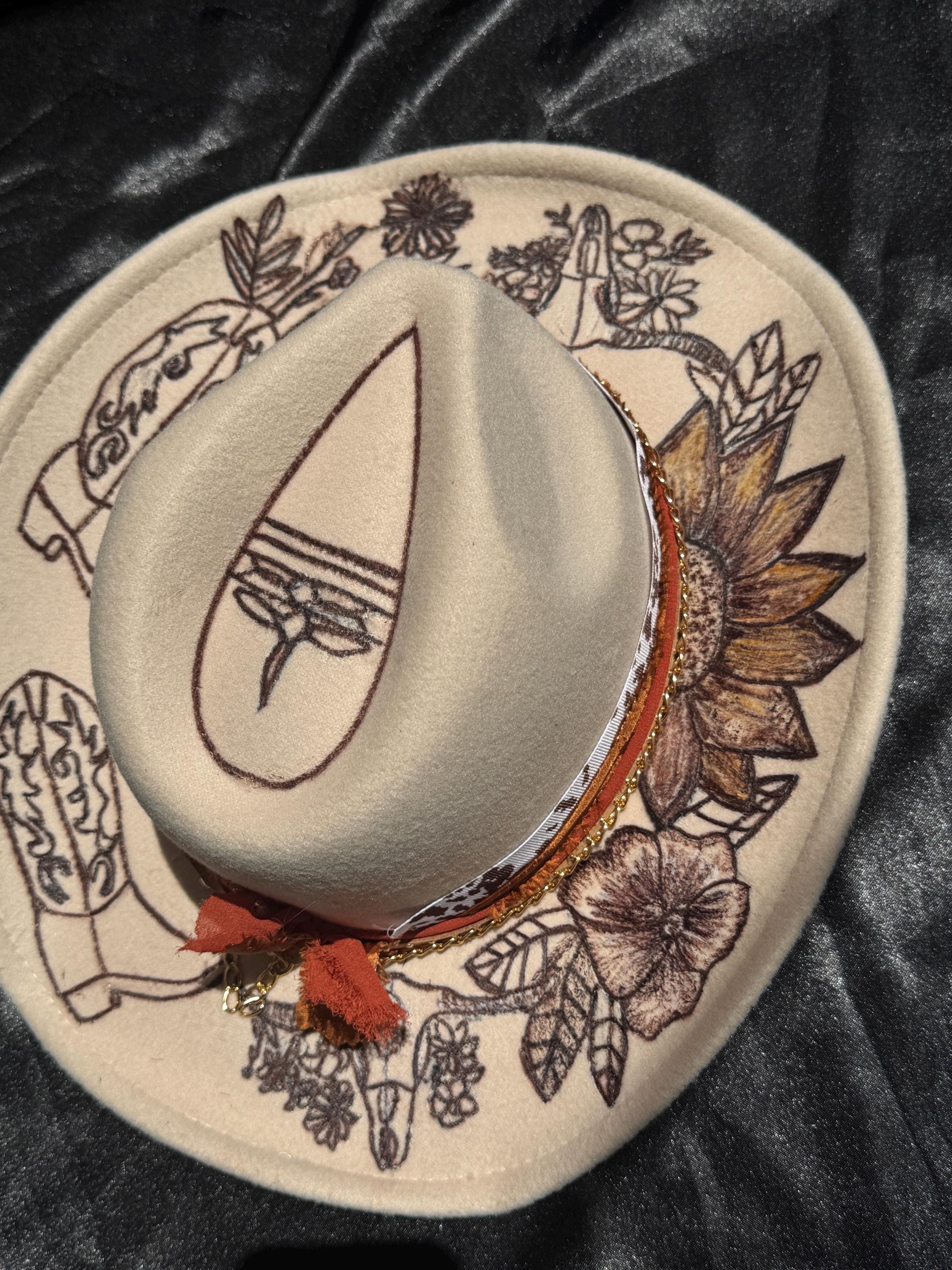 cowboy burned hat, Cowboy boot burned hat, Western Burned Hat,Western Hat,Burned hat,Western,Country,Cowboy hat, western cowboy hat