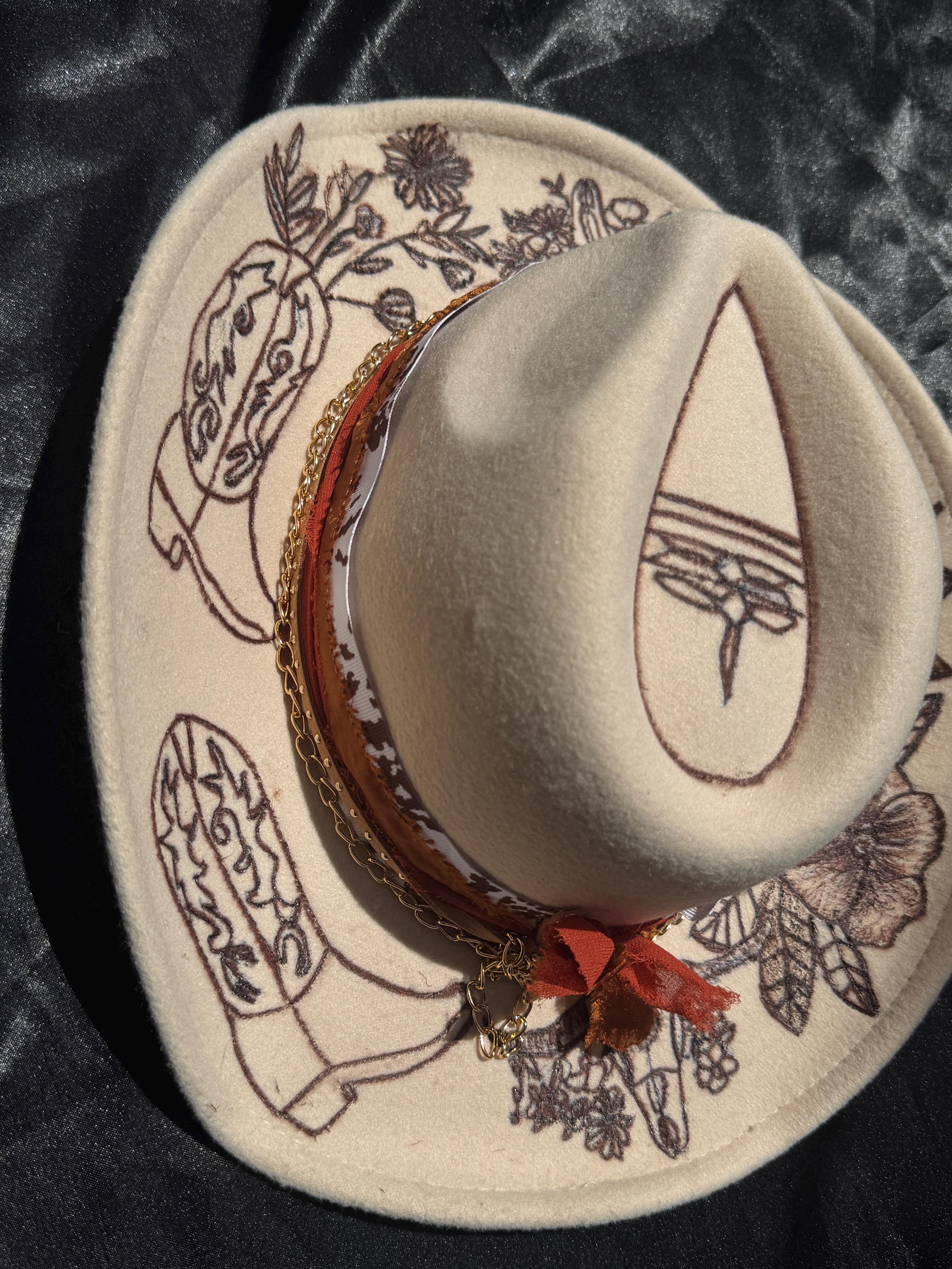 cowboy burned hat, Cowboy boot burned hat, Western Burned Hat,Western Hat,Burned hat,Western,Country,Cowboy hat, western cowboy hat