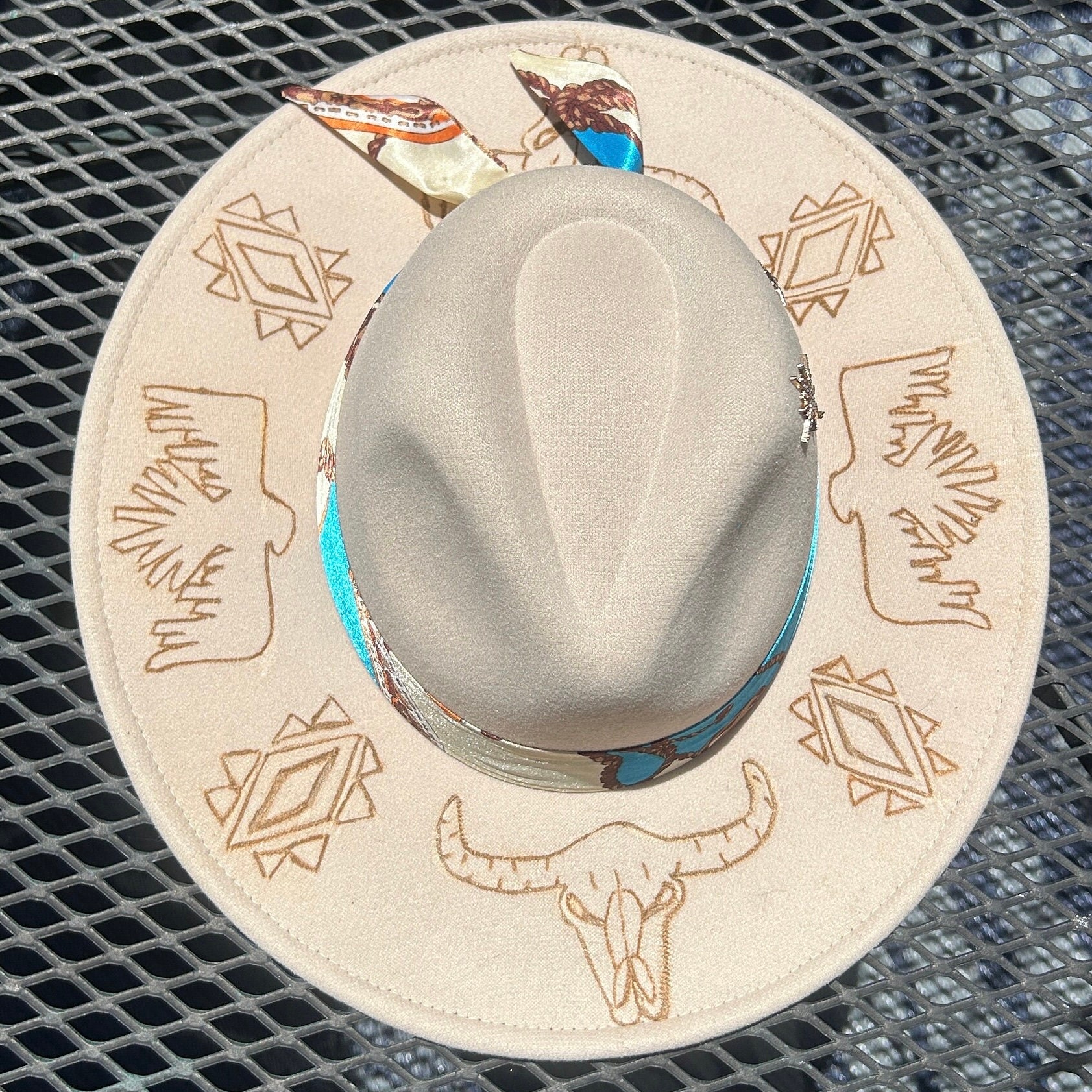 Burned Vegan Suede Cowgirl Hat: Western Aztec Fedora - Etsy display picture 1