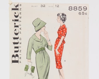 Butterick Pattern #8859, 1950's High Waisted Dress, Bust Size 32