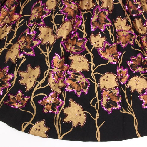 Vintage Sequined, Hand Painted Mexican shops Circle Skirt, Tourist Skirt, 1950's Souvenir Skirt, Waist 26