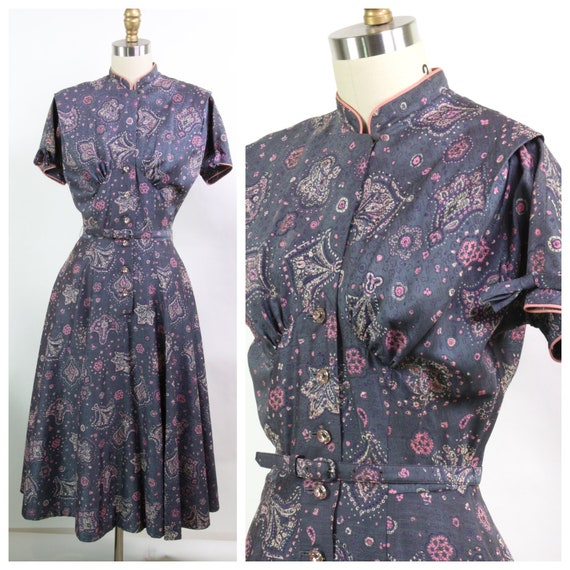 Vintage 1950's Paisley Day Dress, R&K Original Fi… - image 1