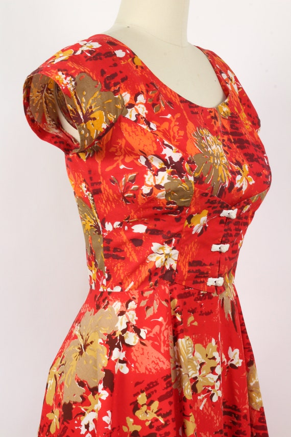 Vintage 1950's Cotton Floral Print Dress, Fitted … - image 5