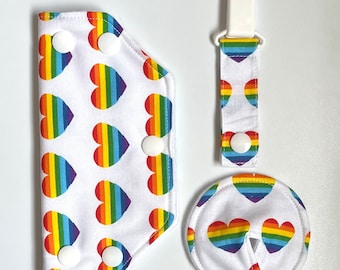 Schlauchunterlage, Schlauchschelle - Regenbogen Herzen