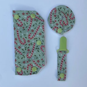 Port cover, tubie pad, tubie clip - green candy canes