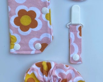 Portabdeckung, Schlauchkissen, Schlauchklemme, Scrunchie - Retro Flowers