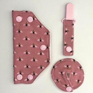 Port cover, tube pad, tube clip - pink bees