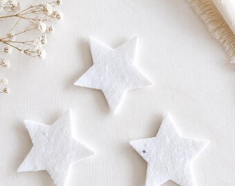 Estrellas de papel con semillas hechas a mano, figuras de papel con flores silvestres para plantar.