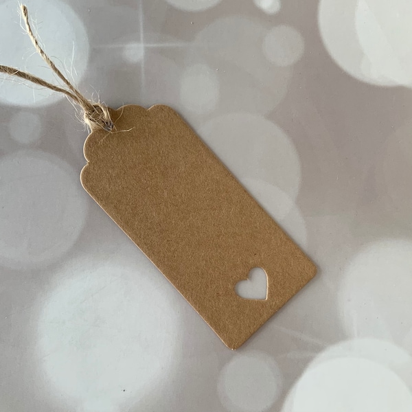 Kraft Heart Tags - brown card gift tag, wedding tags, cut out heart tags, rustic place cards