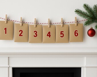 Crea tu propio calendario de adviento, sobres kraft, kit de cuenta atrás para Navidad, decoración rústica