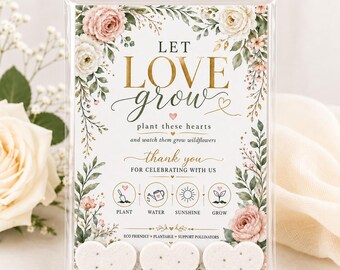 Recuerdos de boda en forma de corazón de papel con semillas de flores silvestres, regalos de agradecimiento para invitados: ¡Que crezca el amor!