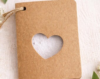 Tarjeta de corazón de papel con semillas plantables y cordel, regalo de boda sostenible