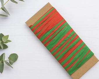 Cinta de rafia mezcla roja y verde para envolver regalos navideños - Certificada FSC