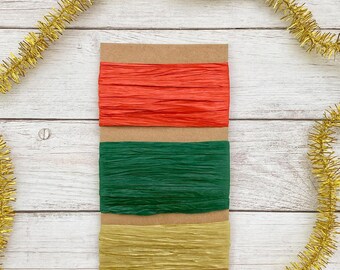 Cinta de rafia de papel, ecológica para envolver regalos y manualidades en rojo, verde y dorado