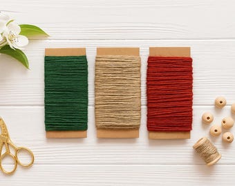 Hilo de yute navideño - natural, verde y rojo