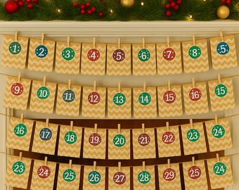 Kit para crear tu propio calendario de Adviento navideño, 24 bolsas de papel Kraft para golosinas + pegatinas de cuenta regresiva, rellena con tus propios dulces y regalos
