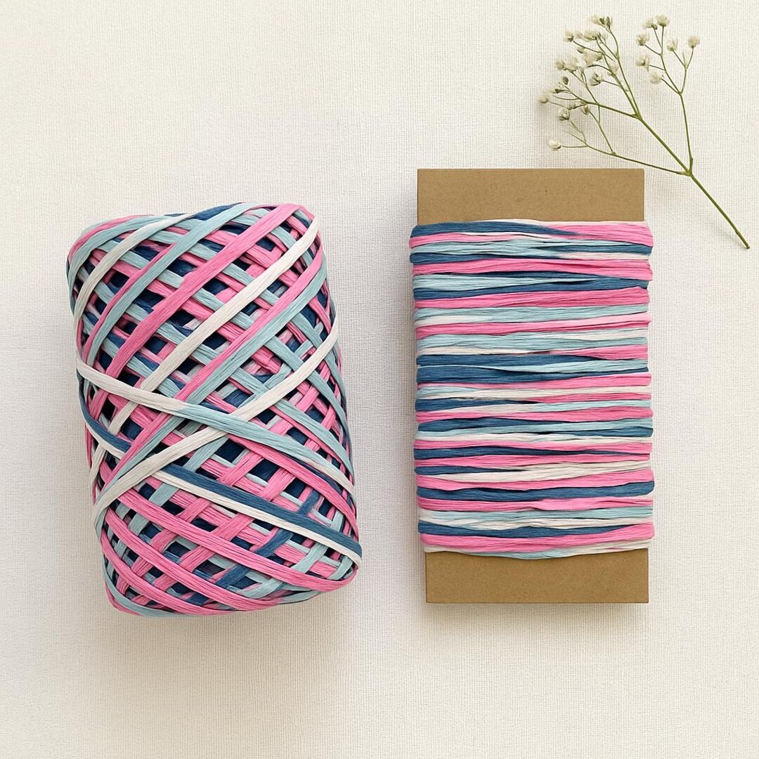 Pink Raffia Ribbon Paper Raffia Ribbon, Multicolour Pink, Blue, White, Eco Ribbon for Gift ...
