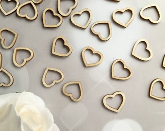 Rustic Wooden Hollow Heart Confetti, Table Scatter for Weddings & Parties, Craft Embellishments
